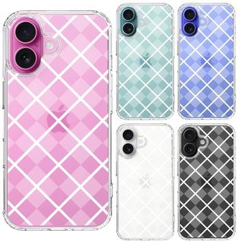 iPhone16 ケース クリア 格子柄 アペンド チェック ホワイト スマホケース 側面ソフト 背面ハード ハイブリッド  送料無料-1