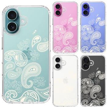 iPhone16 ケース クリア ペイズリー 柄 クリーム色 スマホケース 側面ソフト 背面ハード ハイブリッド  送料無料-1