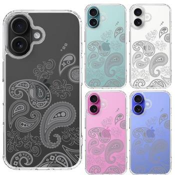 iPhone16 ケース クリア ペイズリー 柄 グレイ スマホケース 側面ソフト 背面ハード ハイブリッド  送料無料-1