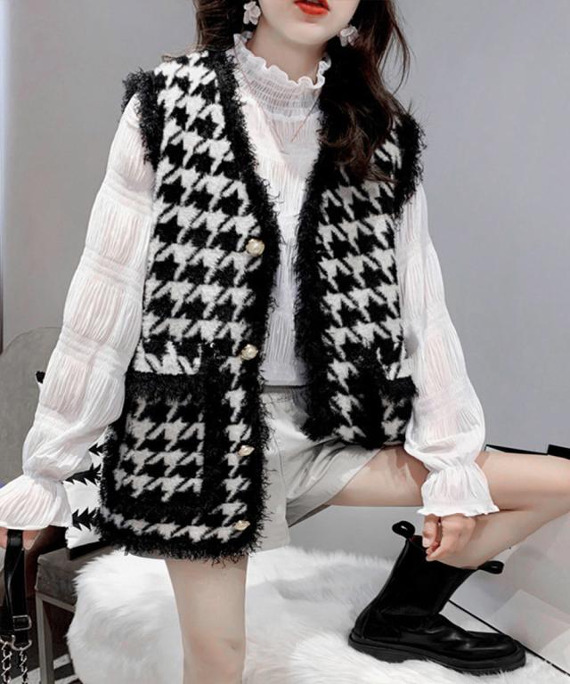 ニットベスト モヘアタッチニットジレ秋冬 送料無料 即日発送-5