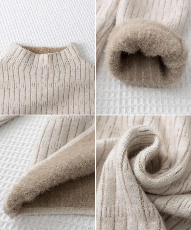 裏起毛 プチハイネックニットトップス厚手 送料無料 即日発送-3