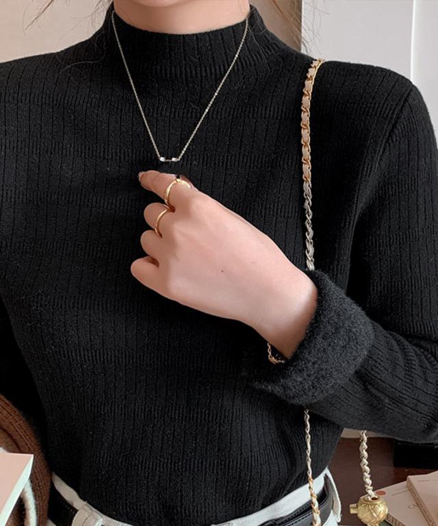 裏起毛 プチハイネックニットトップス厚手 送料無料 即日発送-4