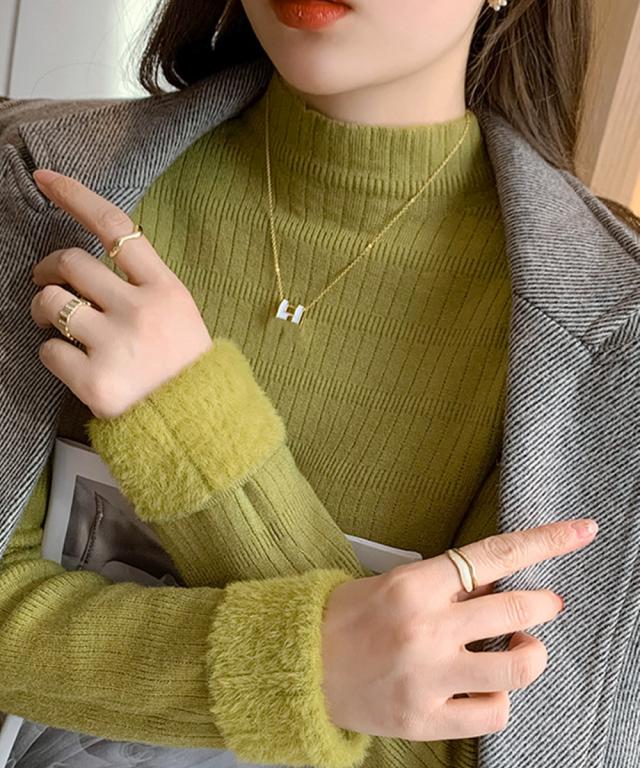 裏起毛 プチハイネックニットトップス厚手 送料無料 即日発送-8