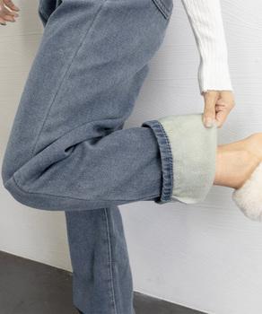 裏起毛デニムパンツストレートデニム裏ボア 送料無料 即日発送-4
