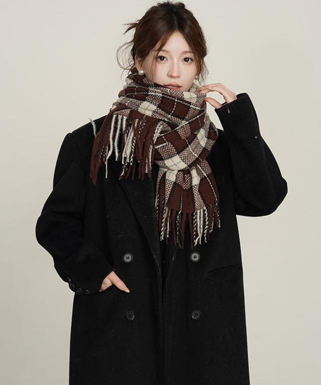 大判マフラー チェック柄 秋冬レディース SK21644260-1659 送料無料 即日発送-4