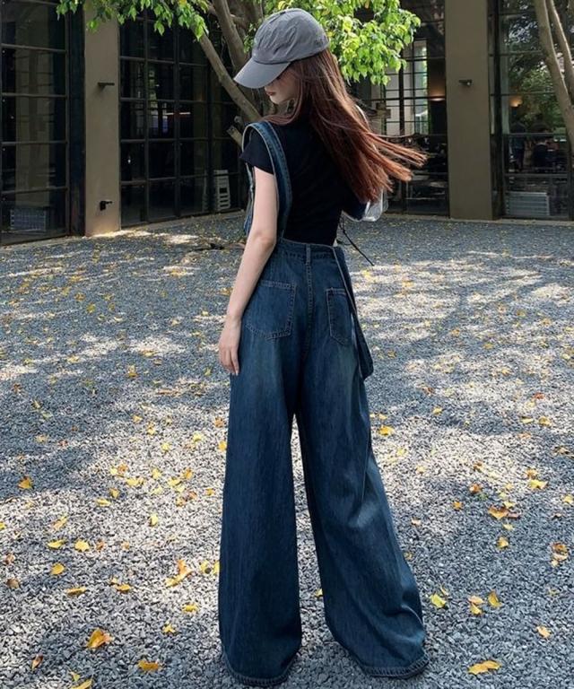 サス付デニムワイドパンツ ハイウエスト 送料無料 即日発送-6