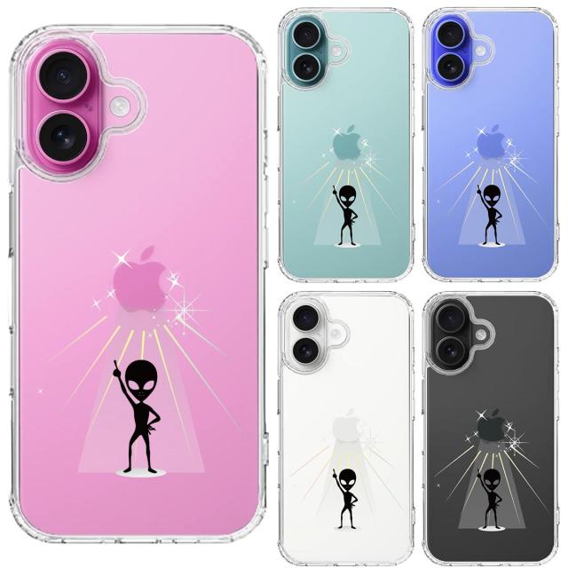 iPhone16 ケース クリア 宇宙人 フィーバー ブラック スマホケース 側面ソフト 背面ハード ハイブリッド  送料無料-1