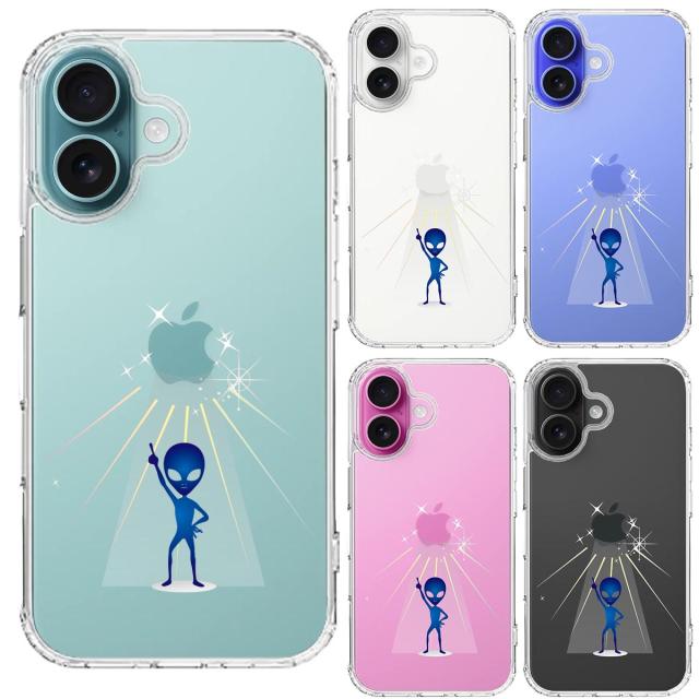 iPhone16 ケース クリア 宇宙人 ダンシング ブルー スマホケース 側面ソフト 背面ハード ハイブリッド  送料無料-1