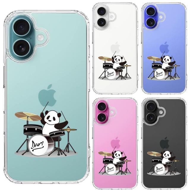 iPhone16 ケース クリア ドラム パンダ スマホケース 側面ソフト 背面ハード ハイブリッド  送料無料-1