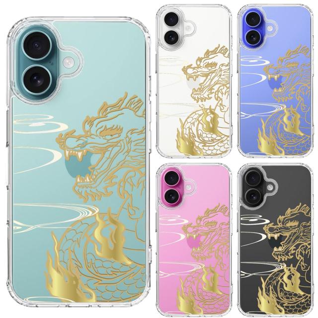 iPhone16 ケース クリア 龍 竜 ドラゴン ゴールド スマホケース 側面ソフト 背面ハード ハイブリッド 送料無料-1