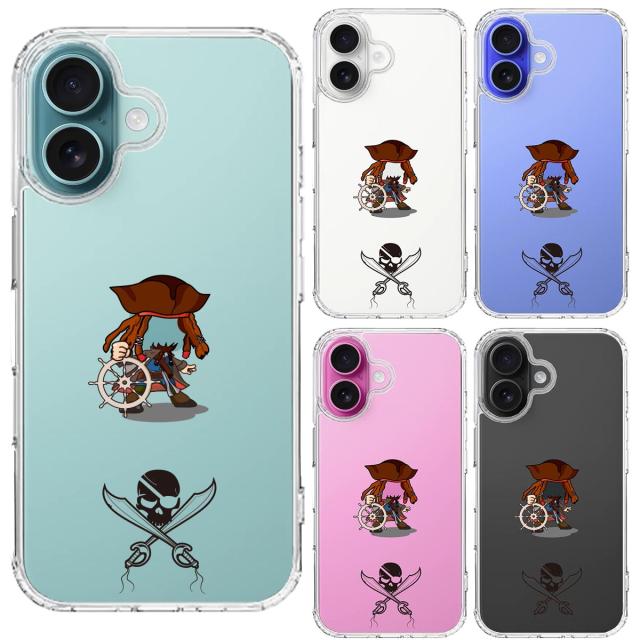 iPhone16 ケース クリア 海賊 帆船 スカル スマホケース 側面ソフト 背面ハード ハイブリッド  送料無料-1