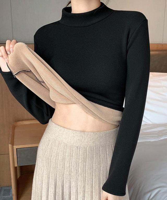 無地インナー 裏起毛 カットソー 保温 送料無料 即日発送-2