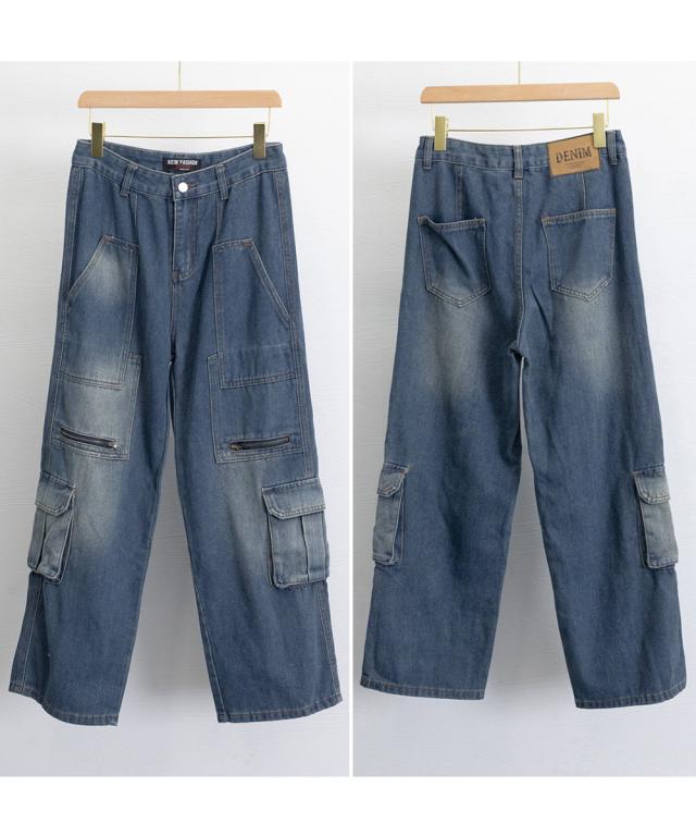 デニムカーゴパンツ ワイドジーンズ 送料無料 即日発送-2