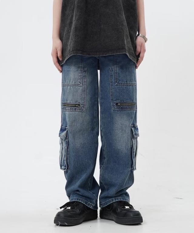 デニムカーゴパンツ ワイドジーンズ 送料無料 即日発送-4