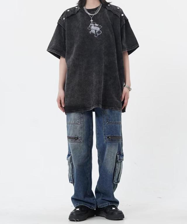 デニムカーゴパンツ ワイドジーンズ 送料無料 即日発送-5