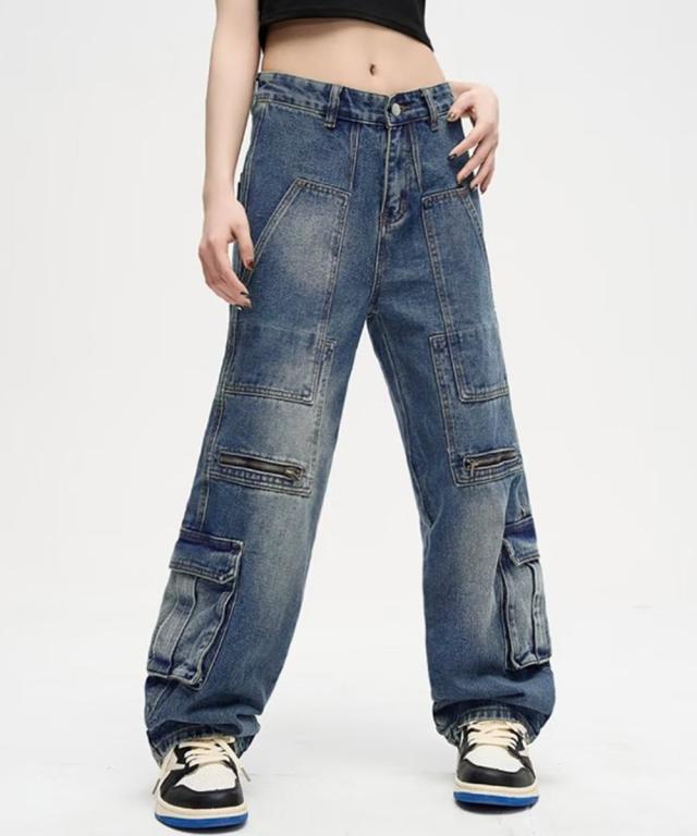 デニムカーゴパンツ ワイドジーンズ 送料無料 即日発送-8