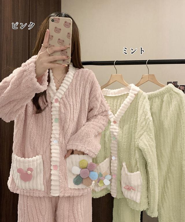 フリースパジャマ ふわふわルームウェア冬 送料無料 即日発送-1