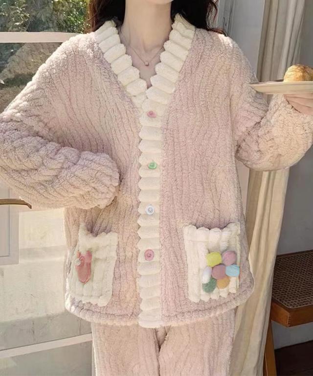 フリースパジャマ ふわふわルームウェア冬 送料無料 即日発送-4