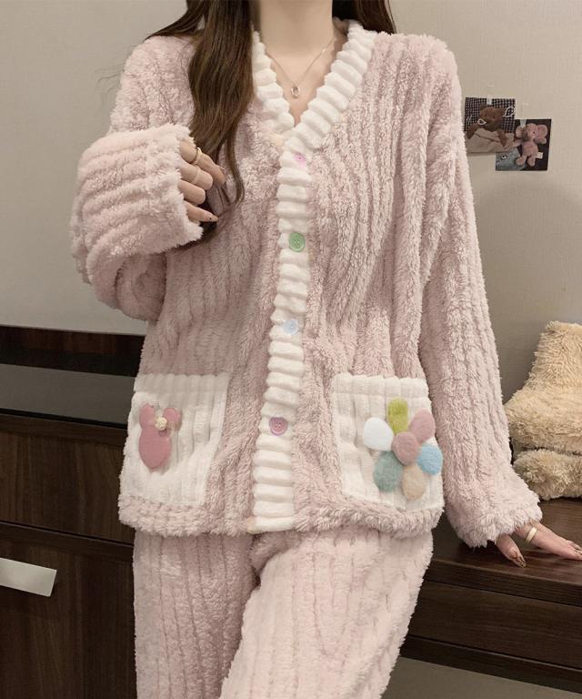 フリースパジャマ ふわふわルームウェア冬 送料無料 即日発送-5