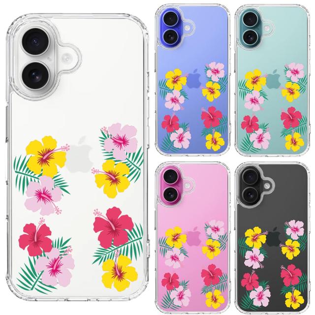 iPhone16 ケース クリア ハワイ 花 フラワー フローラル 花柄 スマホケース 側面ソフト 背面ハード ハイブリッド  送料無料-1