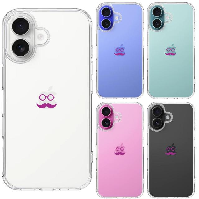 iPhone16 ケース クリア 髭 メガネ スマホケース 側面ソフト 背面ハード ハイブリッド  送料無料-1