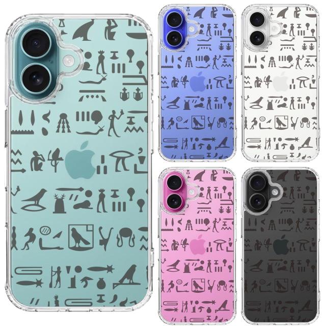 iPhone16 ケース クリア ヒエログリフ 象形文字 黒 スマホケース 側面ソフト 背面ハード ハイブリッド  送料無料-1