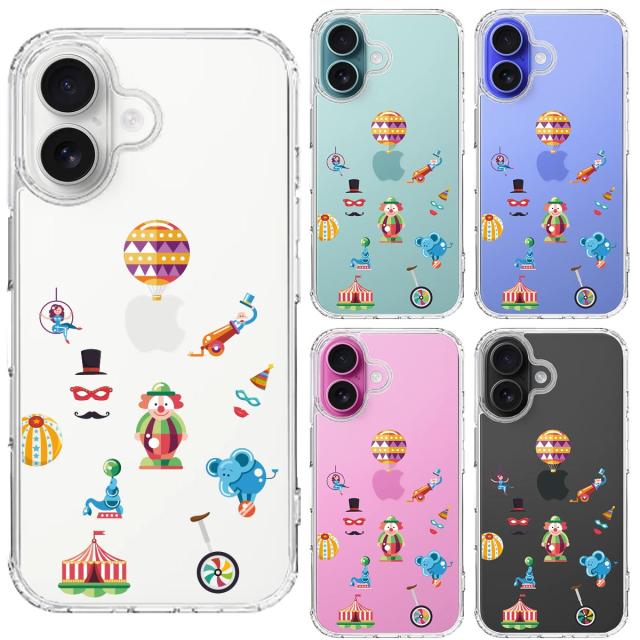 iPhone16 ケース クリア サーカス ピエロ ぶらんこ スマホケース 側面ソフト 背面ハード ハイブリッド  送料無料-1