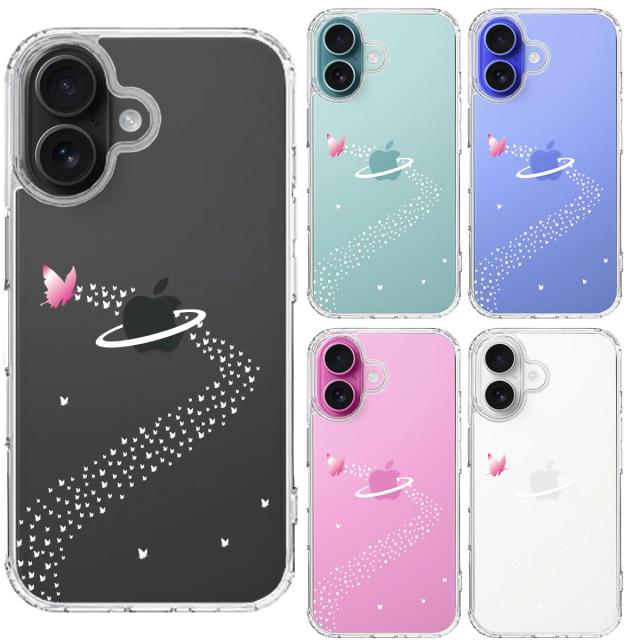 iPhone16 ケース クリア 蝶 チョウ 蝶々 天の川 スマホケース 側面ソフト 背面ハード ハイブリッド  送料無料-1