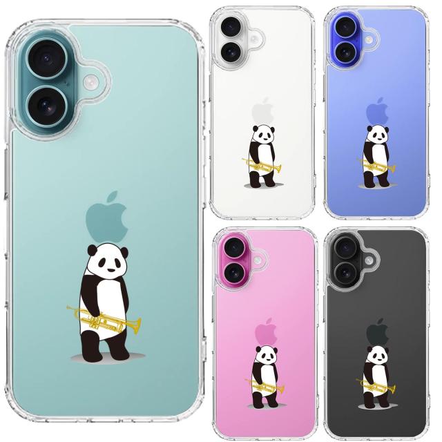 iPhone16 ケース クリア トランペット パンダ スマホケース 側面ソフト 背面ハード ハイブリッド  送料無料-1