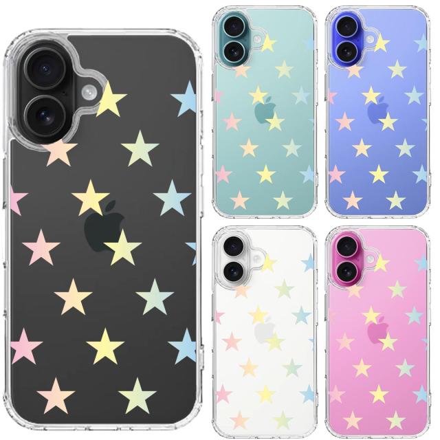 iPhone16 ケース クリア 星 スター パステル レインボー スマホケース 側面ソフト 背面ハード ハイブリッド  送料無料-1