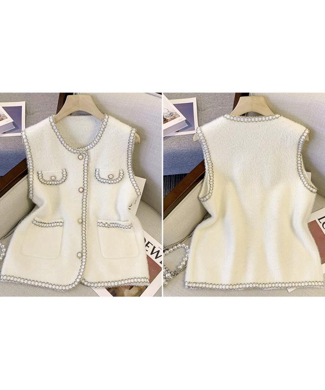 モヘア風ニットベストレディース 秋服 送料無料 即日発送-2