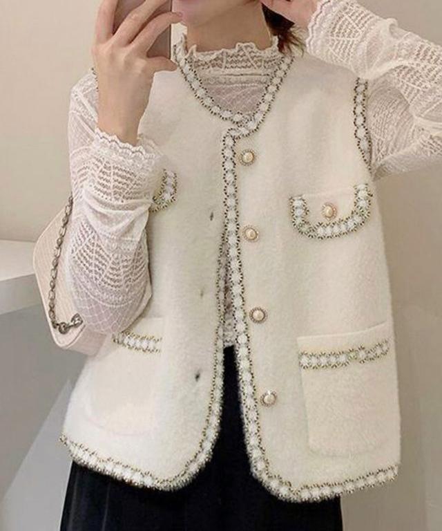 モヘア風ニットベストレディース 秋服 送料無料 即日発送-7