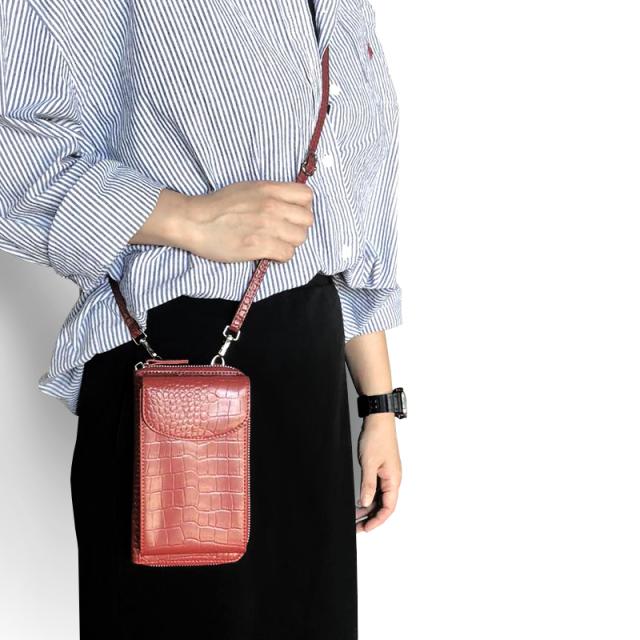 牛革クロコ型押し財布機能付きスマートフォンポーチ No.3170 3色展開 レディースカラバリ牛革ポーチ 送料無料-1