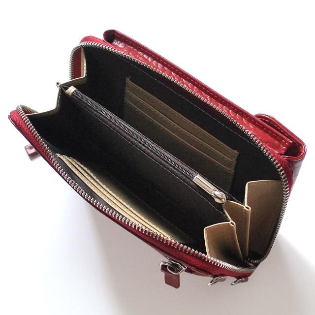 牛革クロコ型押し財布機能付きスマートフォンポーチ No.3170 3色展開 レディースカラバリ牛革ポーチ 送料無料-3