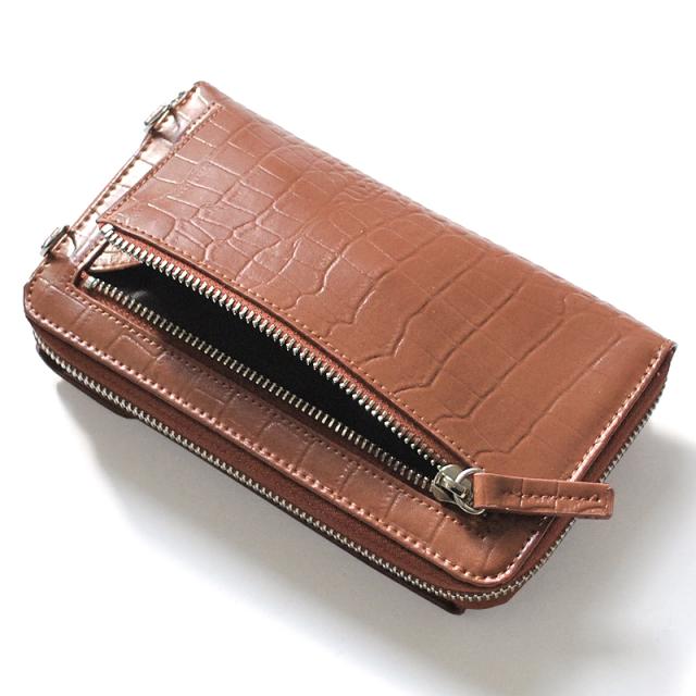 牛革クロコ型押し財布機能付きスマートフォンポーチ No.3170 3色展開 レディースカラバリ牛革ポーチ 送料無料-4