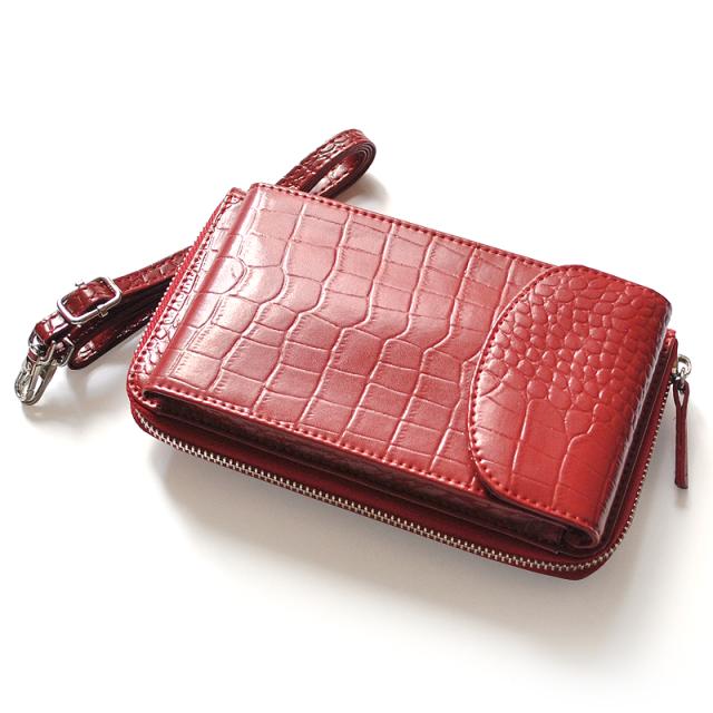 牛革クロコ型押し財布機能付きスマートフォンポーチ No.3170 3色展開 レディースカラバリ牛革ポーチ 送料無料-6
