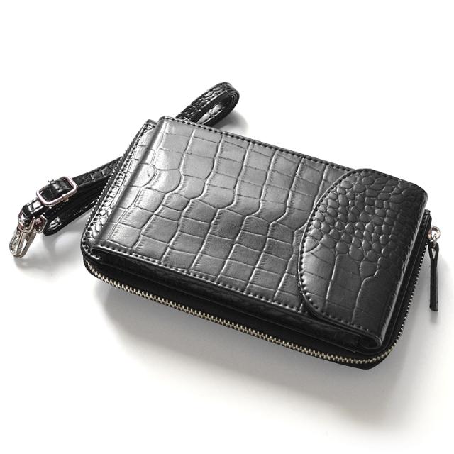 牛革クロコ型押し財布機能付きスマートフォンポーチ No.3170 3色展開 レディースカラバリ牛革ポーチ 送料無料-8