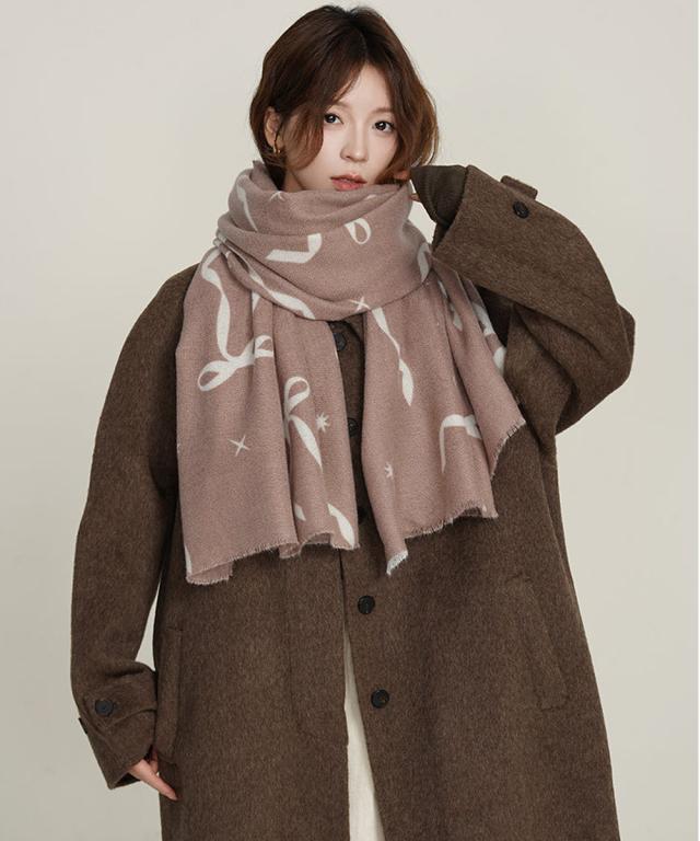 大判マフラー ストール リボン模様 秋冬 送料無料 即日発送-5