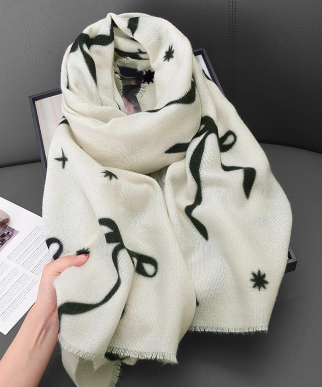 大判マフラー ストール リボン模様 秋冬 送料無料 即日発送-6