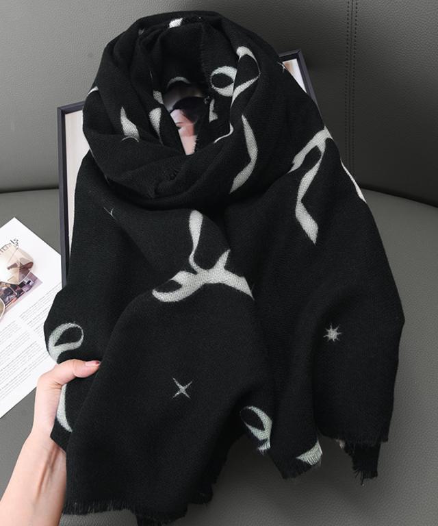 大判マフラー ストール リボン模様 秋冬 送料無料 即日発送-7