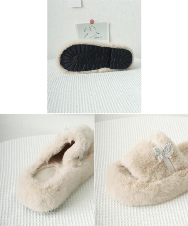 厚底ファーサンダル 蝶々 スリッパ 秋冬 送料無料 即日発送-9