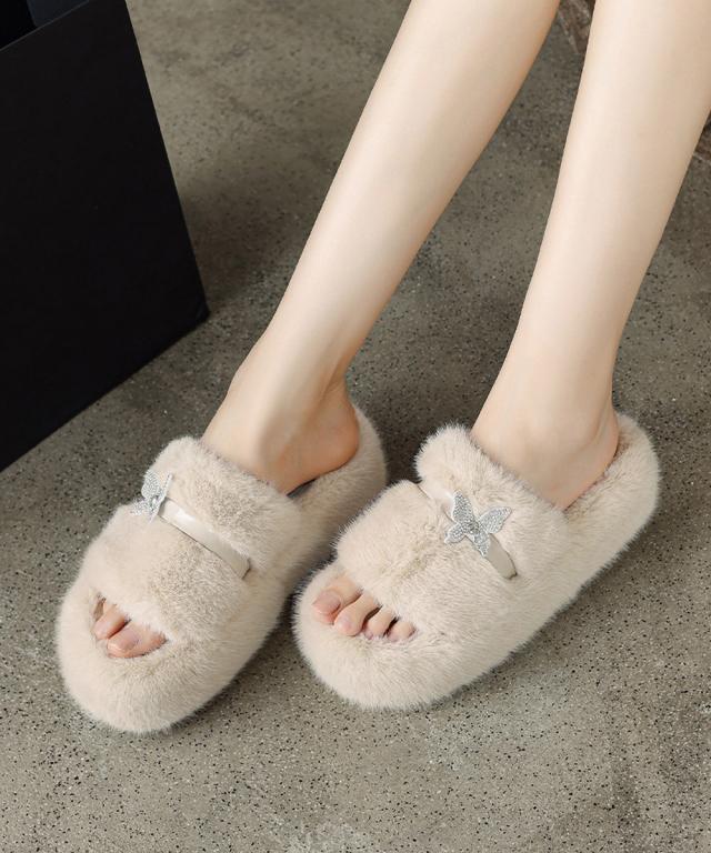 厚底ファーサンダル 蝶々 スリッパ 秋冬 送料無料 即日発送-5