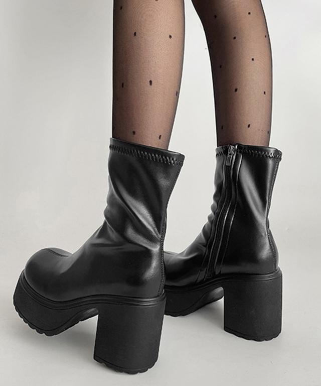 厚底ショートブーツサイドジッパーブーティ 送料無料 即日発送-9