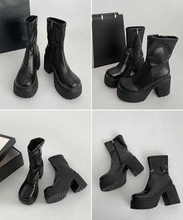 厚底ショートブーツサイドジッパーブーティ 送料無料 即日発送-2