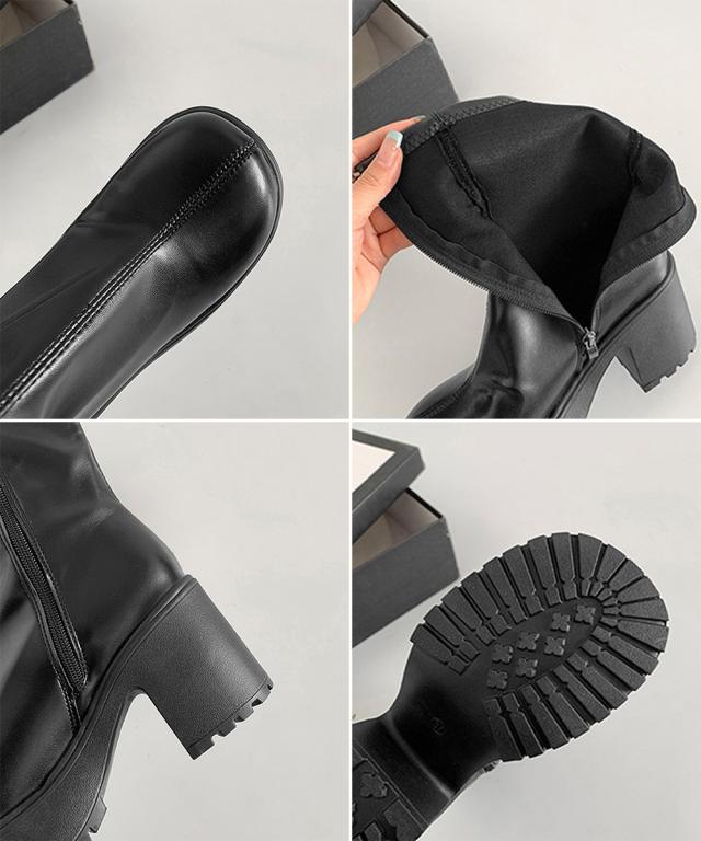 厚底ショートブーツサイドジッパーブーティ 送料無料 即日発送-3