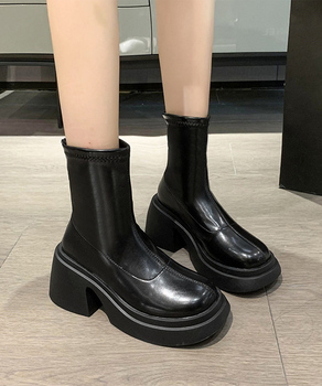 PUレザーショートブーツ バックジッパー 送料無料 即日発送-0