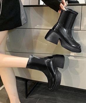 PUレザーショートブーツ バックジッパー 送料無料 即日発送-6