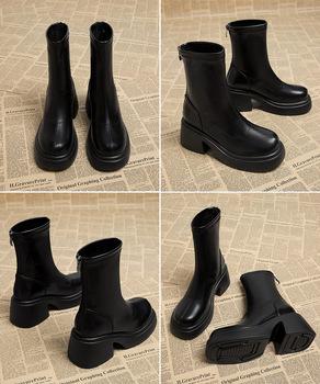 PUレザーショートブーツ バックジッパー 送料無料 即日発送-7