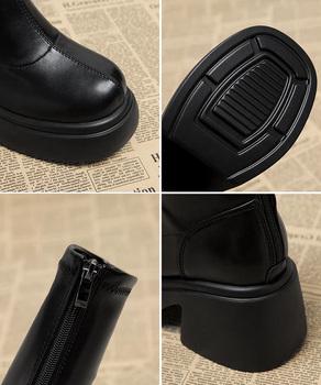 PUレザーショートブーツ バックジッパー 送料無料 即日発送-8