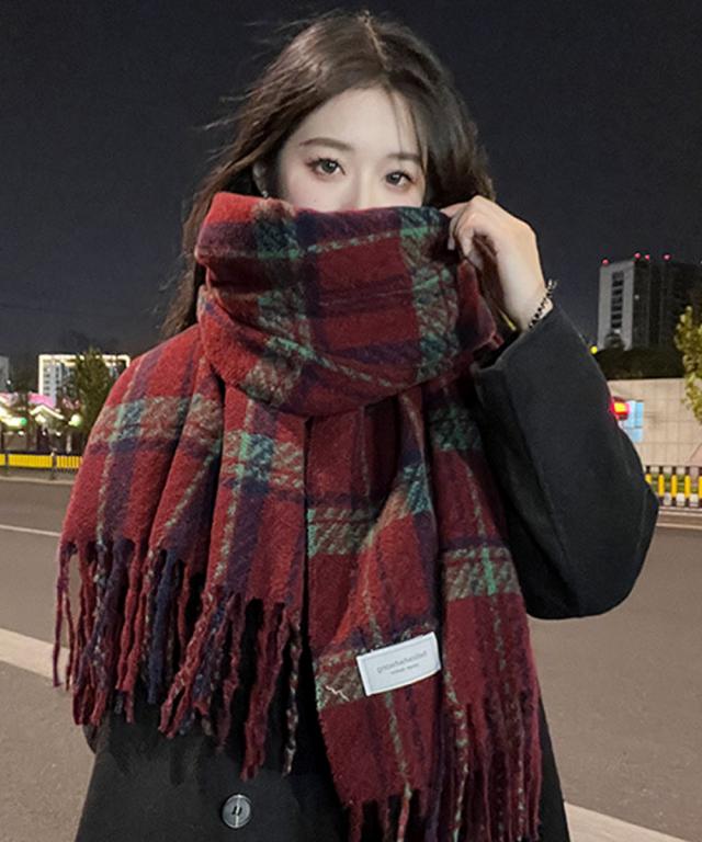 チェック柄ストール 大判フリンジマフラー 送料無料 即日発送-9